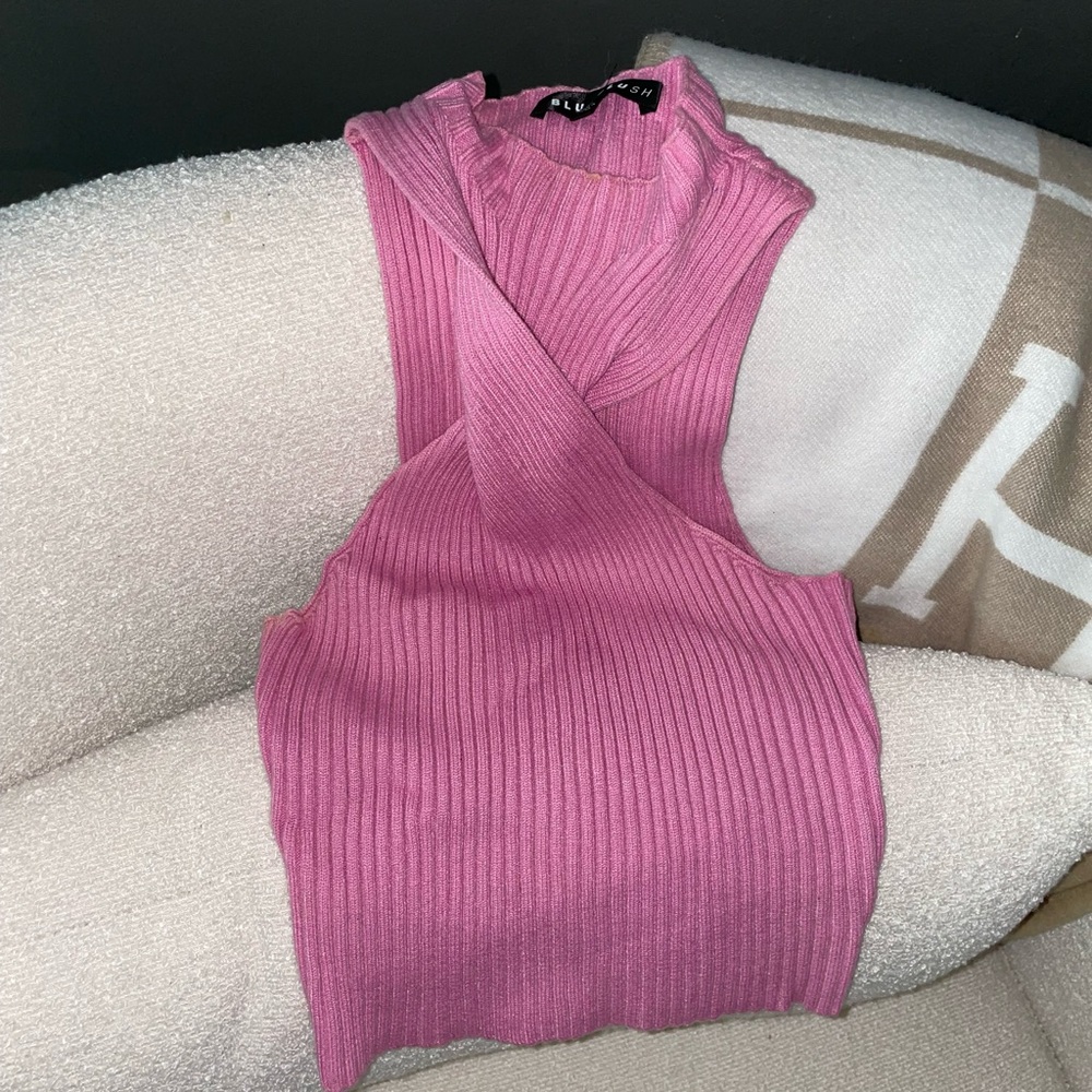 Pink Twist Halter Knit Crop Top
